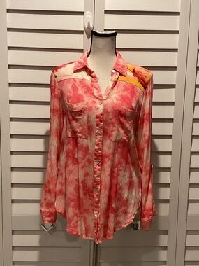 fig and flower Oversized Coral Pink Tie-Dye Button-Down Shirt